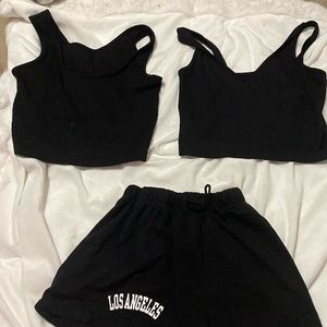 set 3 crop tops 1 pair of shorts